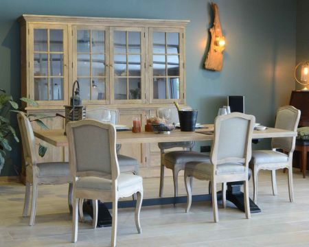 Tavolo da pranzo grande "Legacy" in legno e nero in stile chic, 8/10 posti