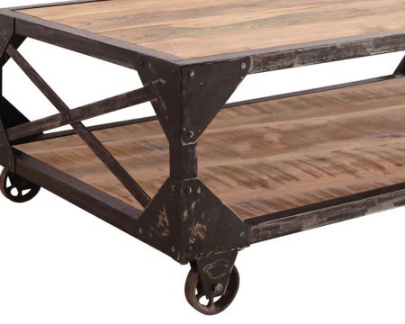 Tavolino industriale "Urban metal" su ruote con doppio piano in legno e metallo