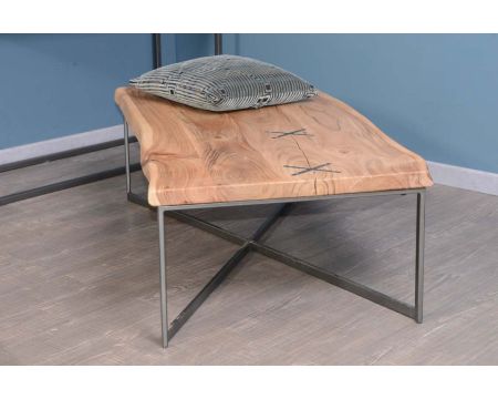 Tavolino rettangolare a baule "Zen" in metallo e legno 117 cm