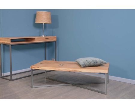 Tavolino rettangolare a baule "Zen" in metallo e legno 117 cm