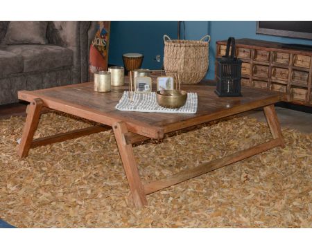 Grande tavolino quadrato etnico "nepalese" in legno vecchio