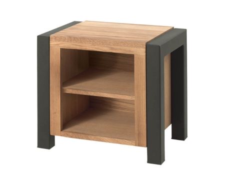 Comodino "Catania" in metallo nero e legno massiccio