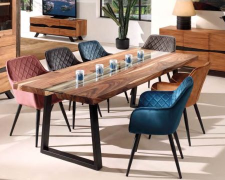 Tavolo da pranzo in metallo, vetro e legno "Zenia" in stile contemporaneo 190 cm