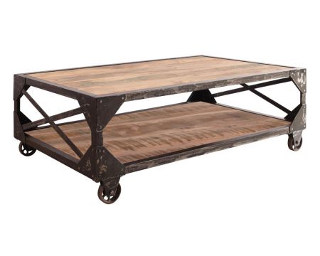 Tavolino industriale "Urban metal" su ruote con doppio piano in legno e metallo