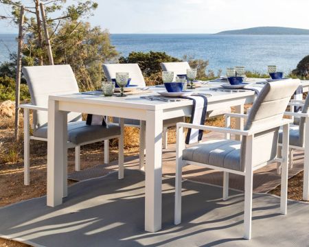Sedia da giardino moderna "Terrasse" in tessuto Sunbrella e alluminio bianco