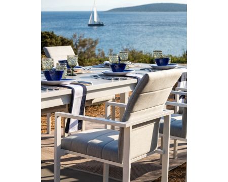 Sedia da giardino moderna "Terrasse" in tessuto Sunbrella e alluminio bianco