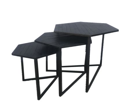 Set di 3 tavolini "Bendigo" in metallo e legno nero