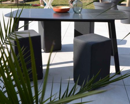 Tavolo alto in ceramica nera "Madura Island" stile vintage L. 240 cm