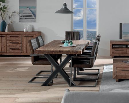 Tavolo da pranzo in teak massiccio di recupero "Oregon" con gambe in metallo 180 cm