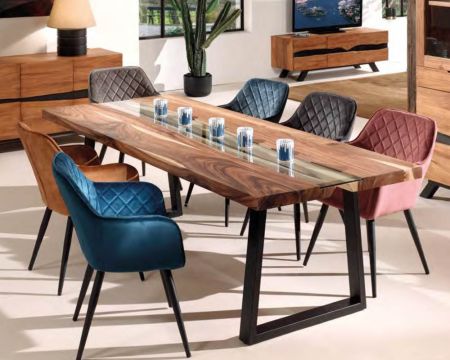 Tavolo da pranzo contemporaneo di grandi dimensioni "Zenia" in vetro, metallo e legno