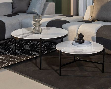 Tavolino bianco e nero, ceramica e alluminio, diam. 80 "Lazy Beach"