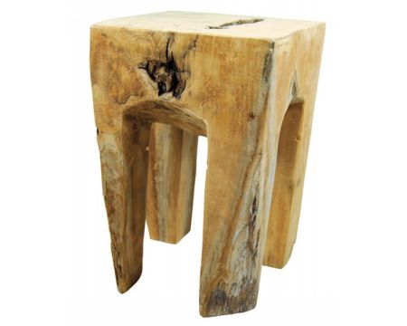 Sgabello quadrato "Farmer" in teak massiccio grezzo