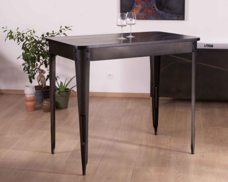 Tavolo in metallo nero e legno massiccio "Snack Indus Black" 150x80cm