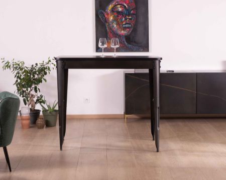 Tavolo in metallo nero e legno massiccio "Snack Indus Black" 150x80cm