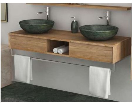 Mobiletto sospeso "Tika" in teak con portasciugamani 140 cm