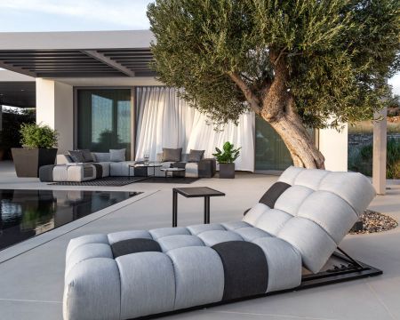 Lettino in tessuto Sunbrella grigio chiaro e scuro "Lazy Beach"