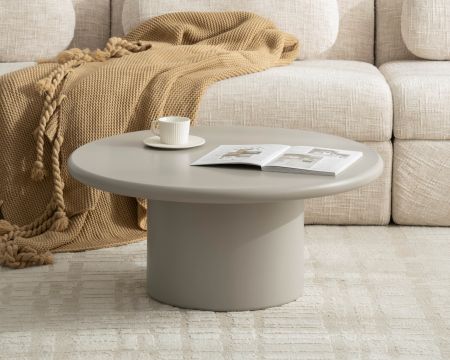Tavolino rotondo beige "Nalya" con gamba centrale