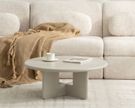Tavolino rotondo da 80 cm beige "Nalya" con base scultorea
