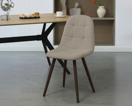Set di 4 sedie girevoli in stile retrò-contemporaneo "Noma" in tessuto greige melange, con gambe in finitura noce