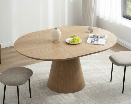 Tavolo da pranzo rotondo "Oria" da 120 cm, allungabile fino a 160 cm, stile raffinato, aspetto rovere