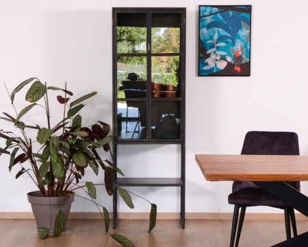 Vetrina a 2 ante in metallo nero e vetro "Black Cook" in stile industriale