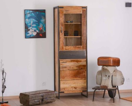 Colonna portaoggetti industriale "Shade" in legno e metallo grigio