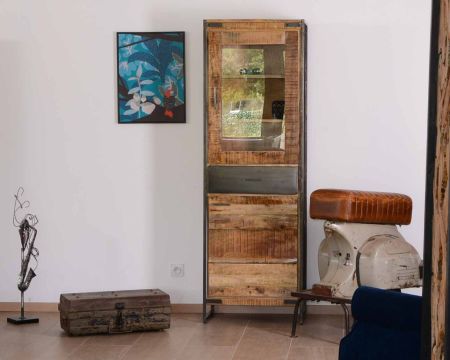 Colonna portaoggetti industriale "Shade" in legno e metallo grigio