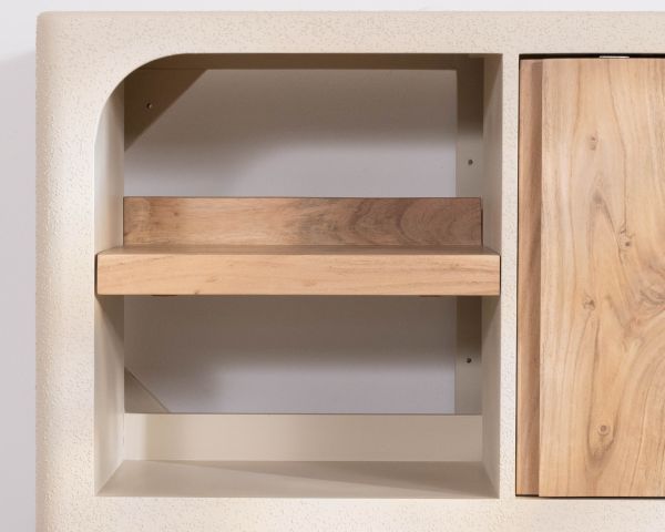 Mobile sottolavabo da 90 cm da appendere “Miona”, dal design organico e dall’effetto cemento sabbiato