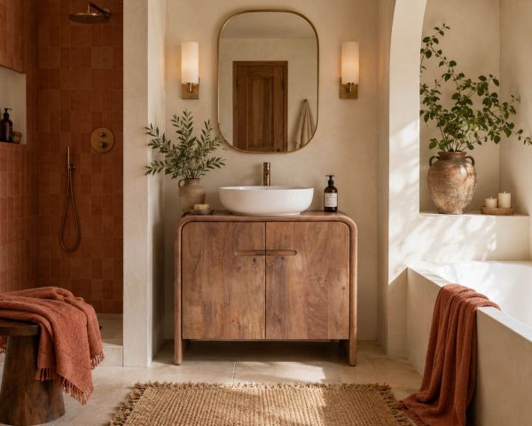 Mobile sottolavabo da 90 cm in legno massello di mango "Spelano", stile neo-vintage