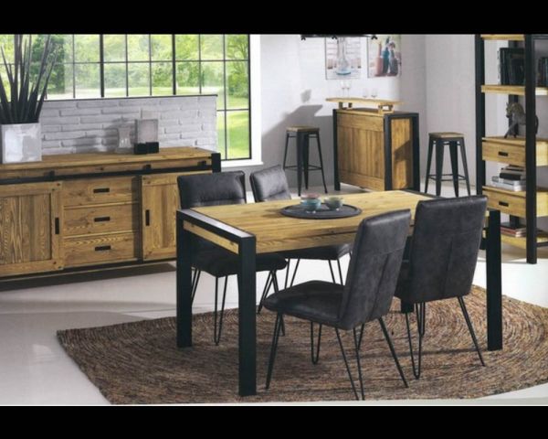 Tavolino "Lugano" in metallo e pino massiccio spazzolato