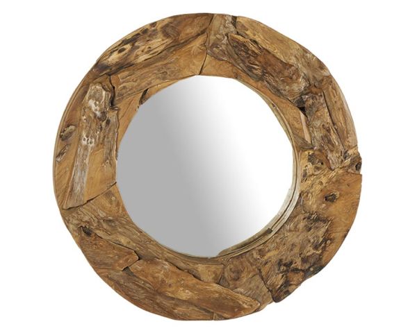 Specchio rotondo in teak massiccio 100 cm "Legno