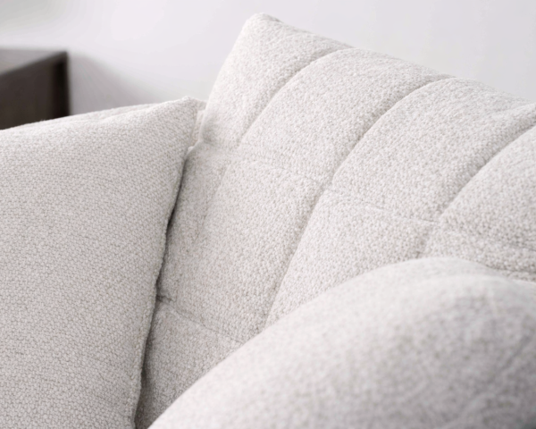 Poltrona rotonda "Sweet Culture" 120 cm in tessuto bianco screziato e cuscini in velluto a coste