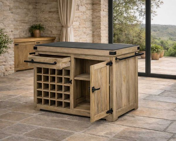 Blocco cucina in legno massiccio "Grand Chef" 115cm piano in pietra