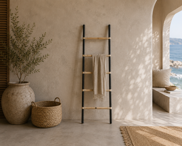 Scala in rattan con finitura bicolore naturale e nera “Solira” 150 cm