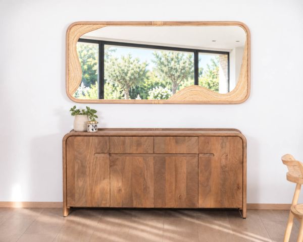 Grande specchio 180x70 cm con cornice in rattan “Solira”, motivo e design organico
