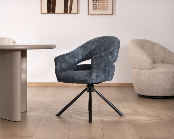Set di 2 sedie girevoli "Movy" con braccioli in tessuto intrecciato blu profondo