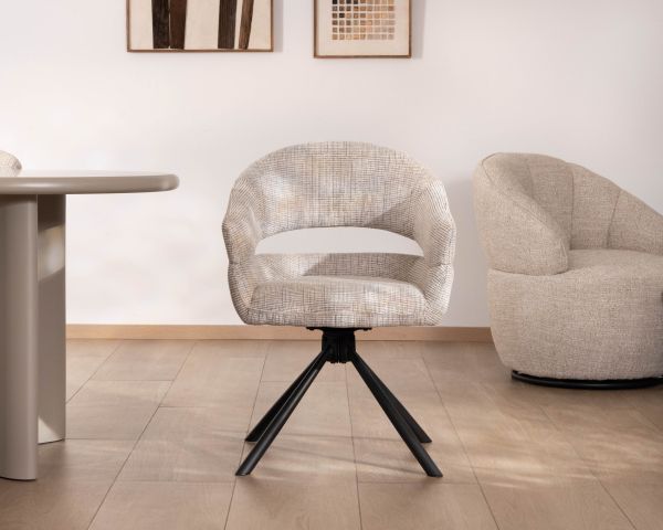 Set di 2 sedie girevoli "Movy" morbide e retro-contemporanee in tessuto intrecciato beige