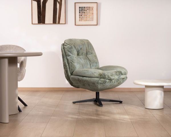 Poltrona avvolgente "Panama" in verde salvia vintage, girevole a 360°