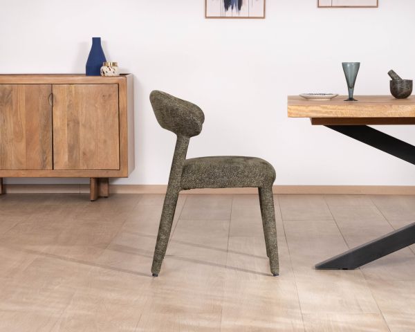 Set di 2 sedie da pranzo di design in tessuto riccio color kaki "Amarello" a copertura totale
