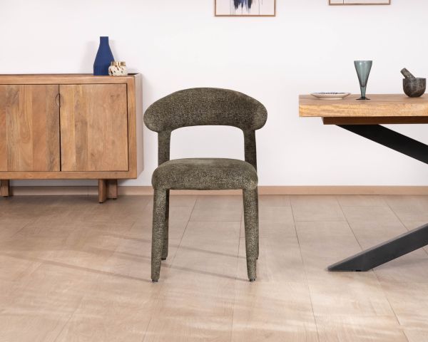 Set di 2 sedie da pranzo di design in tessuto riccio color kaki "Amarello" a copertura totale