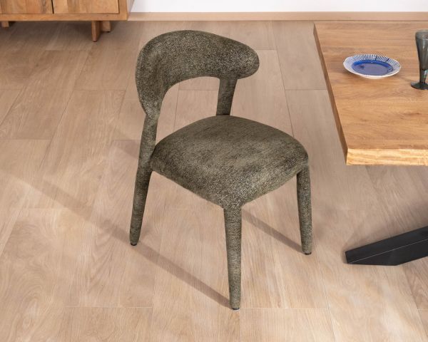 Set di 2 sedie da pranzo di design in tessuto riccio color kaki "Amarello" a copertura totale