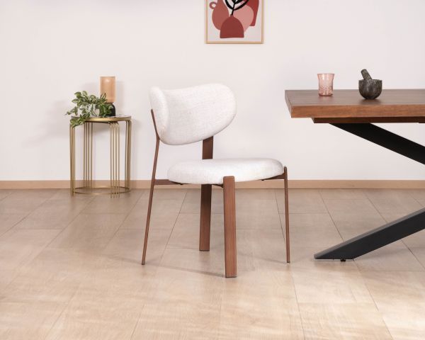 Set di 2 sedie da pranzo impilabili in stile retrò in tessuto intrecciato bianco "Staccato" con gambe in legno scuro