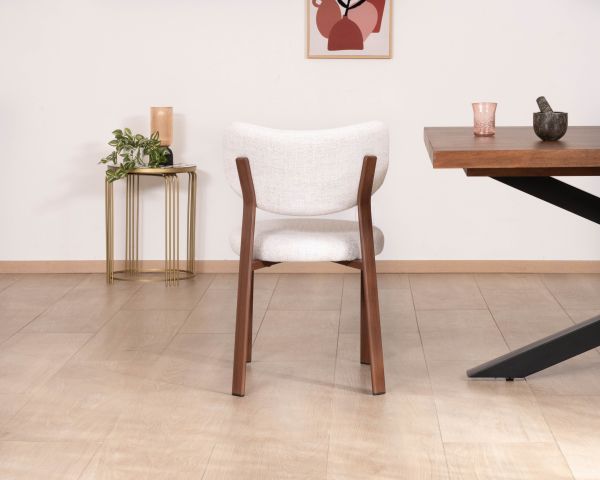Set di 2 sedie da pranzo impilabili in stile retrò in tessuto intrecciato bianco "Staccato" con gambe in legno scuro