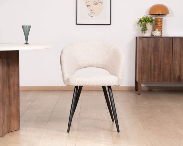 Set di 2 sedie newtro "Sonate" in tessuto loop bianco sporco e gambe in metallo nero
