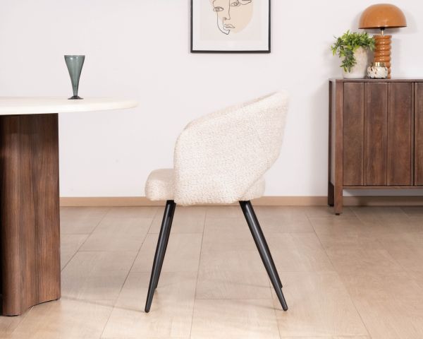 Set di 2 sedie newtro "Sonate" in tessuto loop bianco sporco e gambe in metallo nero