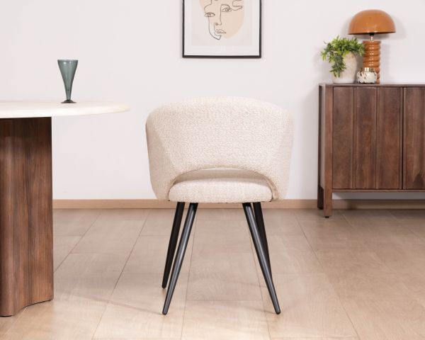 Set di 2 sedie newtro "Sonate" in tessuto loop bianco sporco e gambe in metallo nero