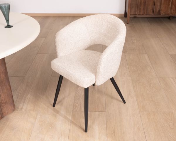Set di 2 sedie newtro "Sonate" in tessuto loop bianco sporco e gambe in metallo nero