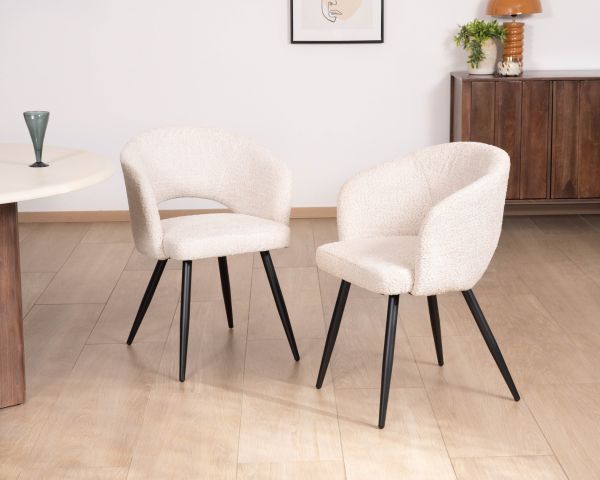 Set di 2 sedie newtro "Sonate" in tessuto loop bianco sporco e gambe in metallo nero