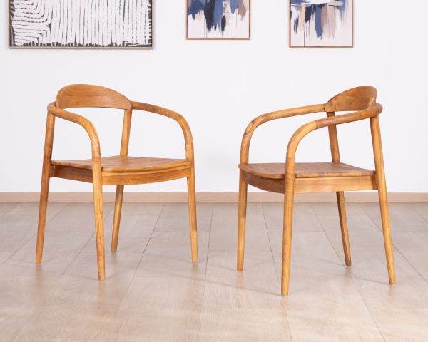 Set di 2 sedie da pranzo retrò in teak massiccio naturale “Rimina”