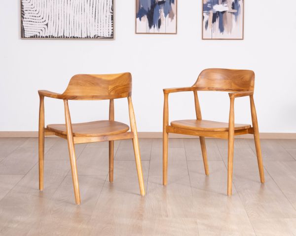 Set di 2 sedie da pranzo dal design retrò “Vicenza” in teak massiccio